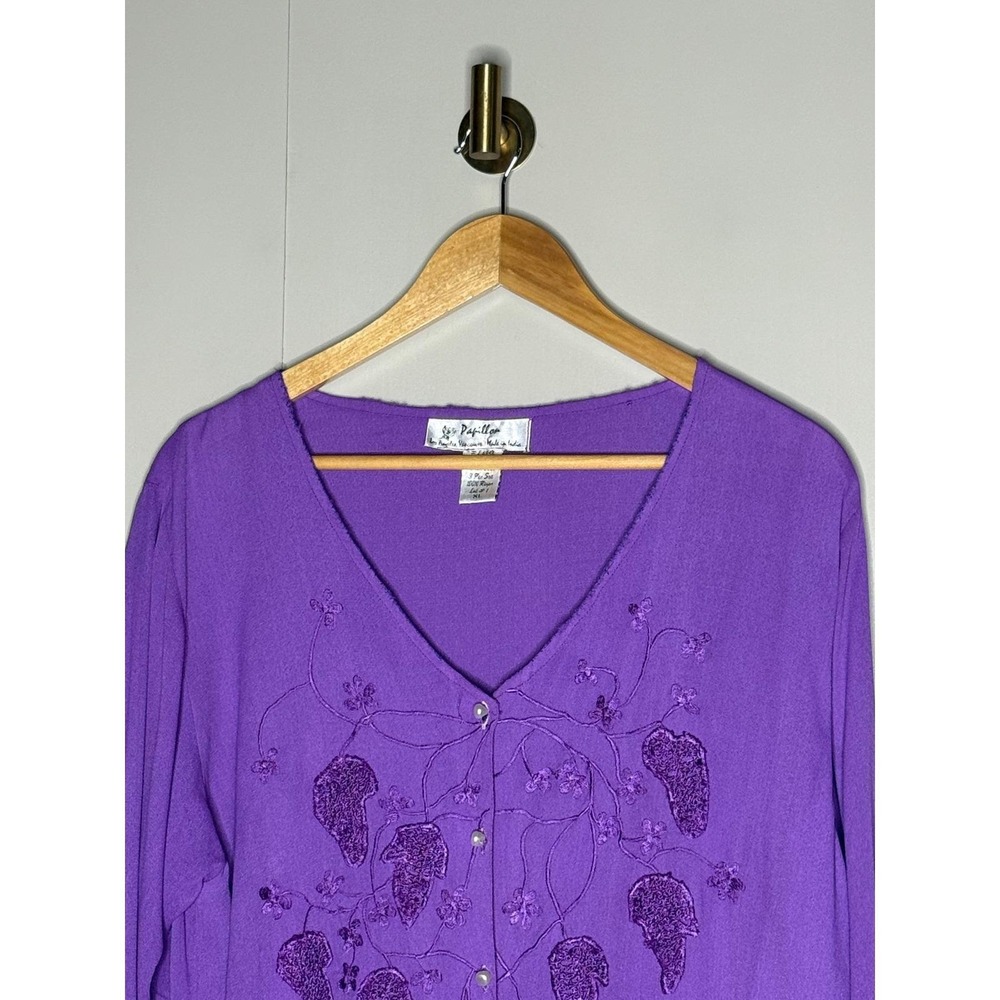 Vintage Purple Embroidered Crochet Lace Boho Tunic Blouse Papillon XL‎ Rayon - Picture 3 of 9